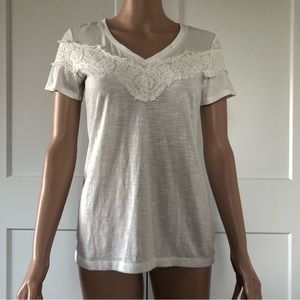 Ana White Lace Mesh Cotton Short Sleeves Tee Top XS